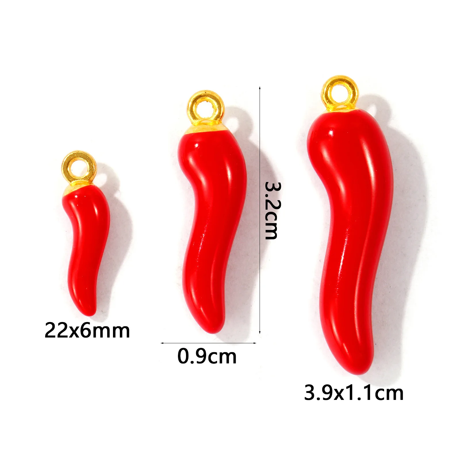 10 Stück Zinklegierungs-Anhänger, vergoldet, mit rotem Emaille, Cornicello, italienisches Horn, Chili, 3D-Anhänger für die Herstellung von DIY-Halsketten, Großhandel – Detail 1