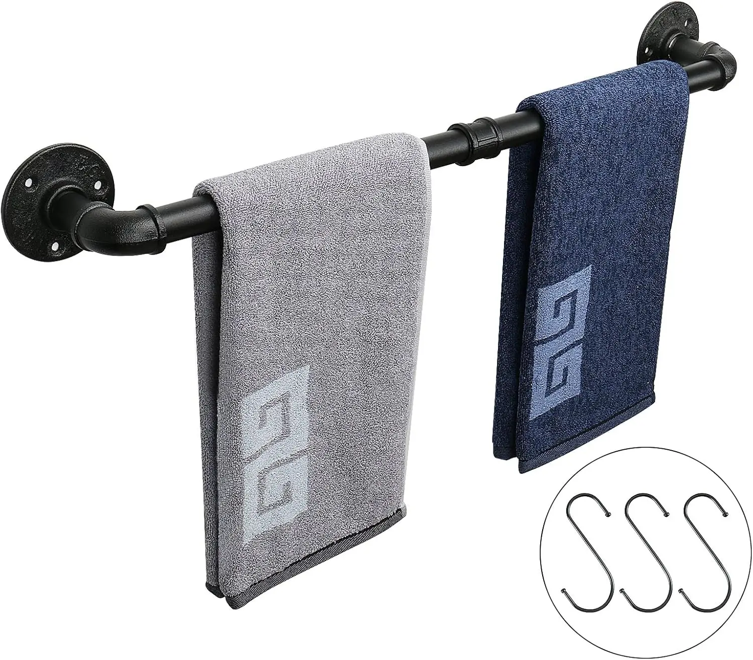 

Industrial Pipe Towel Bar 24 Inch Heavy Duty Wall Mounted Rustic Iron Towel Rack for Bathroom Kitchen