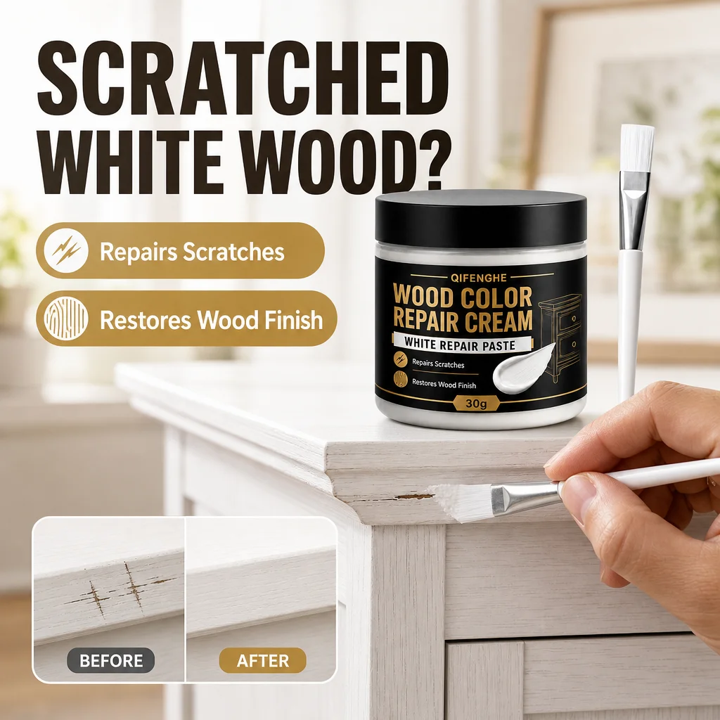QIFENGHE Wood Color Repair Cream, 30g White Furniture Repair Paste with Brush, Wood Scratch Repair Filler for Wooden Floor, Cabi