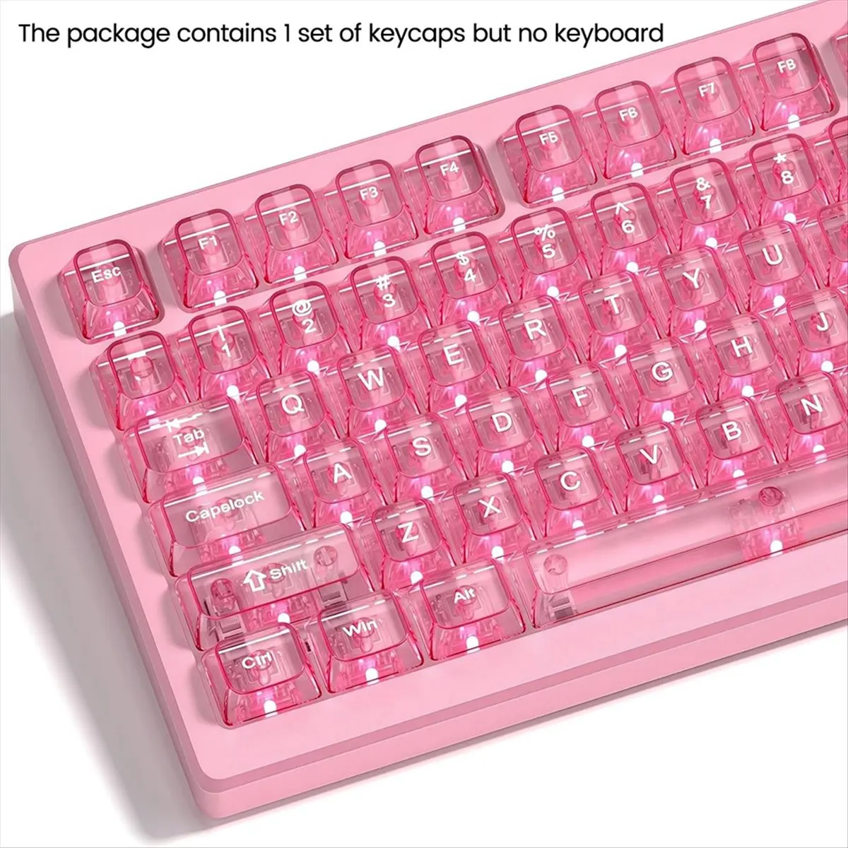 【Promo】Pink Clear Keycaps Set Pink Transparent Keyboard Keycap with Shine-Through Design Replacement Keycap