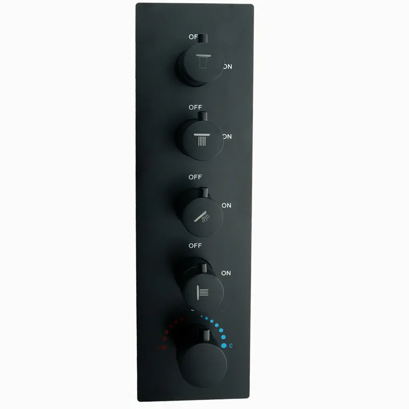 Bathroom vertical concealed shower shower valve black 4 function thermostatic valve body thermostatic control switch