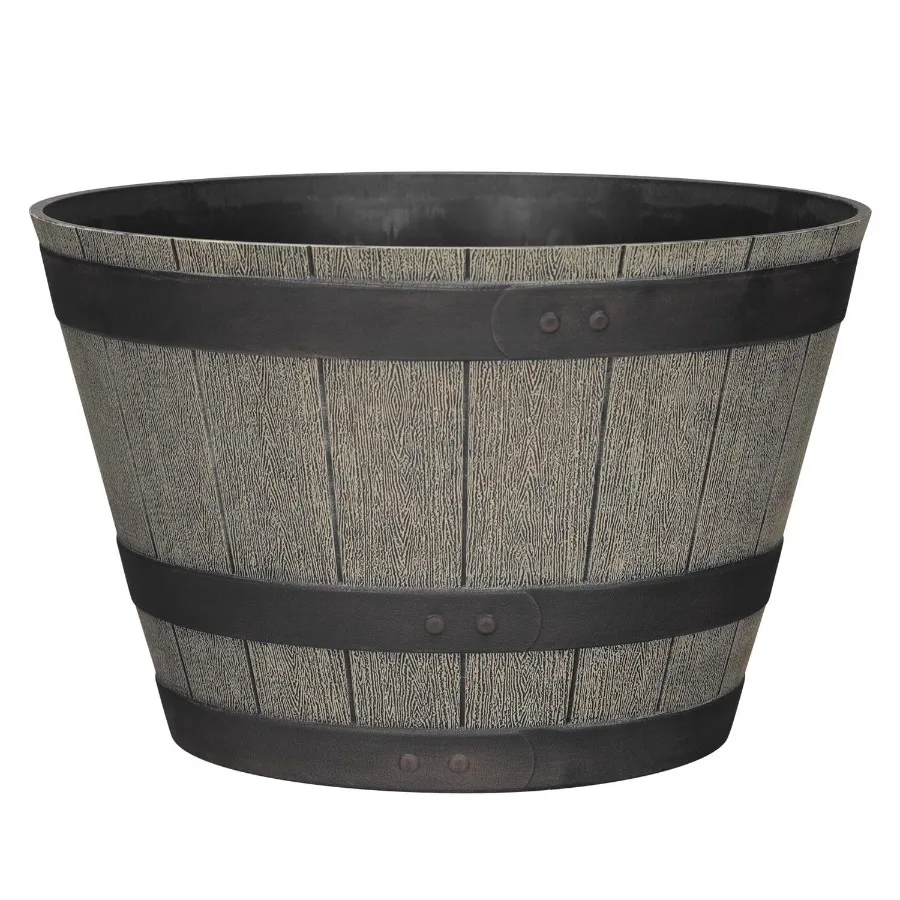 

LandG 12 in. H X 19 in. W X 19 in. D X 19 in. D Polyresin Whiskey Barrel Planter Oak