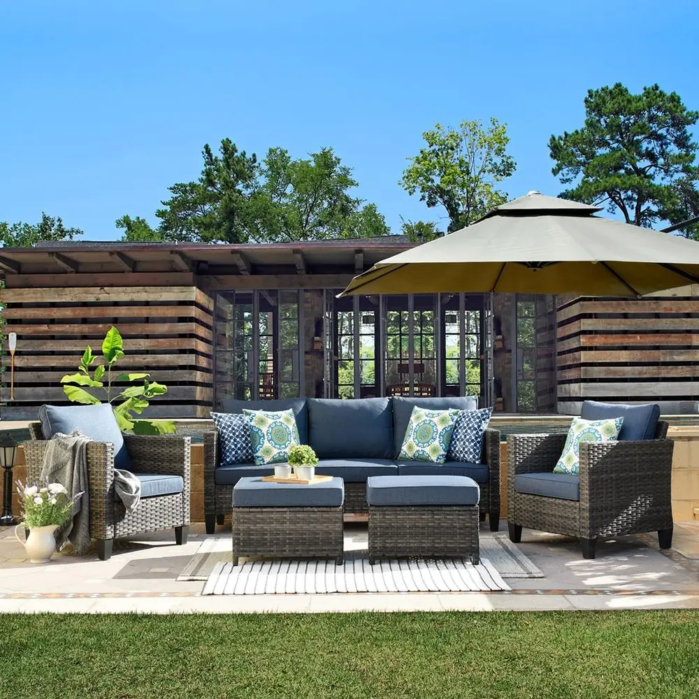 

5 Pieces Patio urniture Set, Outdoor Wicker Rattan Soa Couch with Ottomans Comy Cushions, ern Contion Set or Deck Backyard Porch