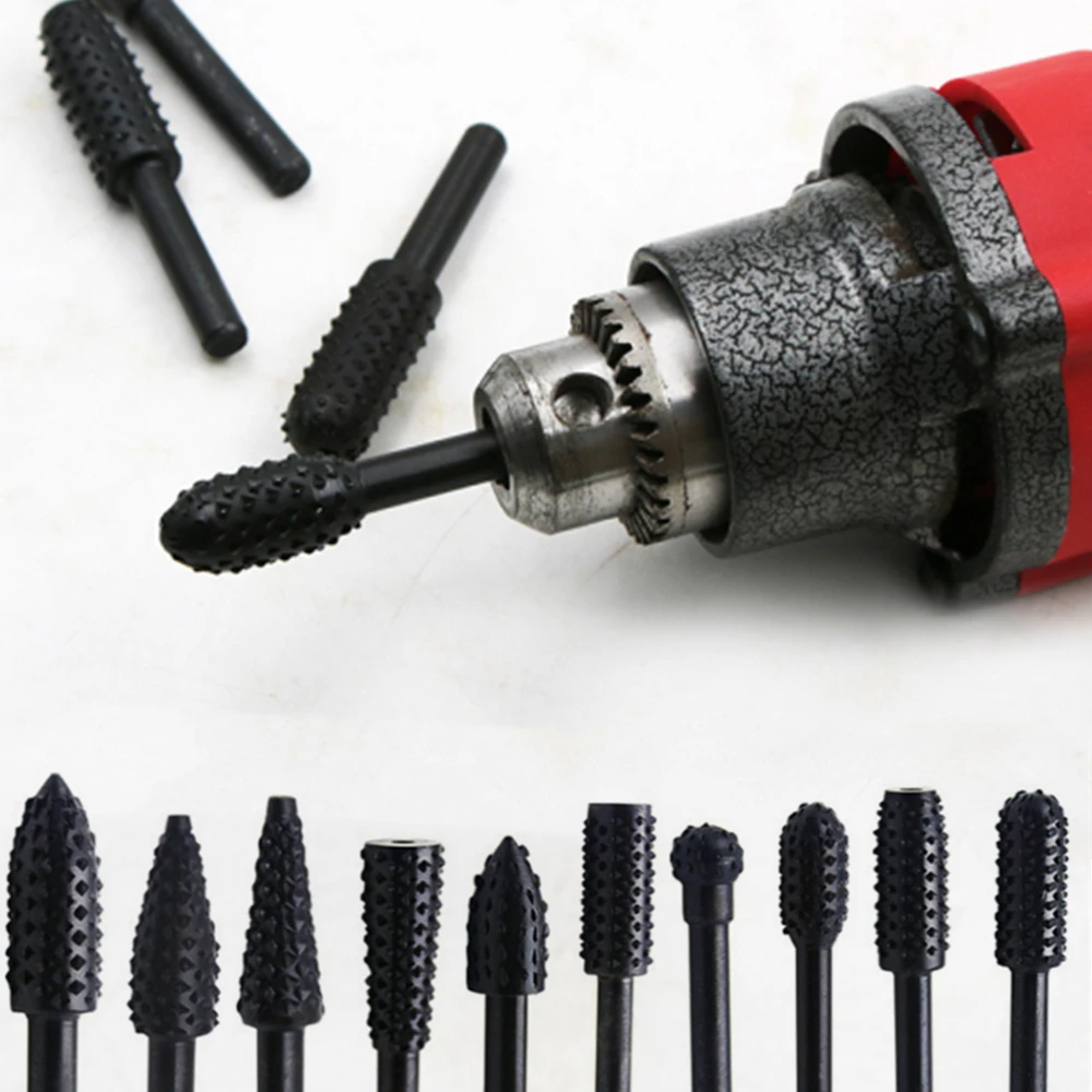 

10pcs Drill Bits Metal Rotary Burr Drill Bit Wood File Grinder Milling Rasp Wood Stone Metal Root Carving Milling Cutter Set