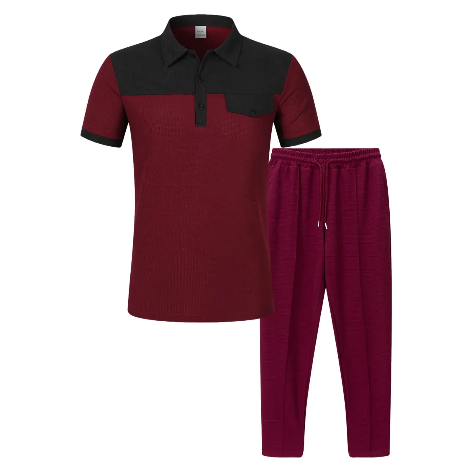 الرجال الدعاوى سليم صالح رجالي اللون وكتلة بألواح التلبيب الصدر جيب زرر قصيرة الأكمام بنطلون مجموعة رجل الرسام البدلة #1