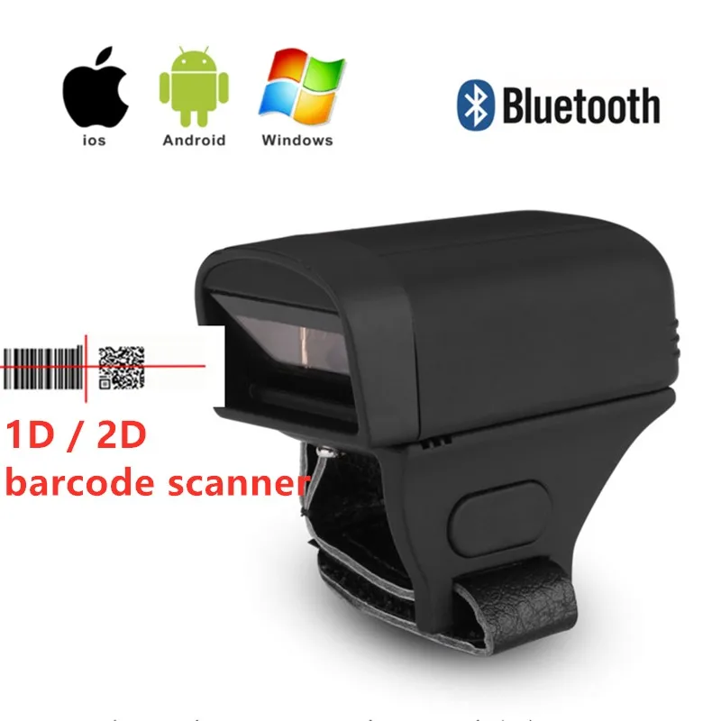 Mini Bluetooth Wireless Finger Barcode Scanner Portable Wearable Ring 1D Laser 2D QR Bar Code Reader