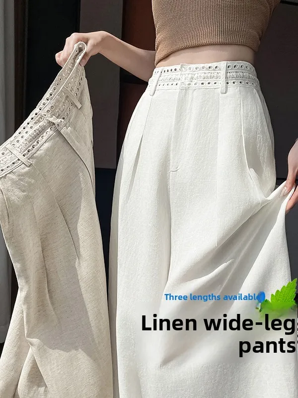 

Summer 2026 High Waist Wide Leg Pants Casual Linen Silk Ice Pants Slim Straight Thin Floor-Length Women's Loose Fit Trousers