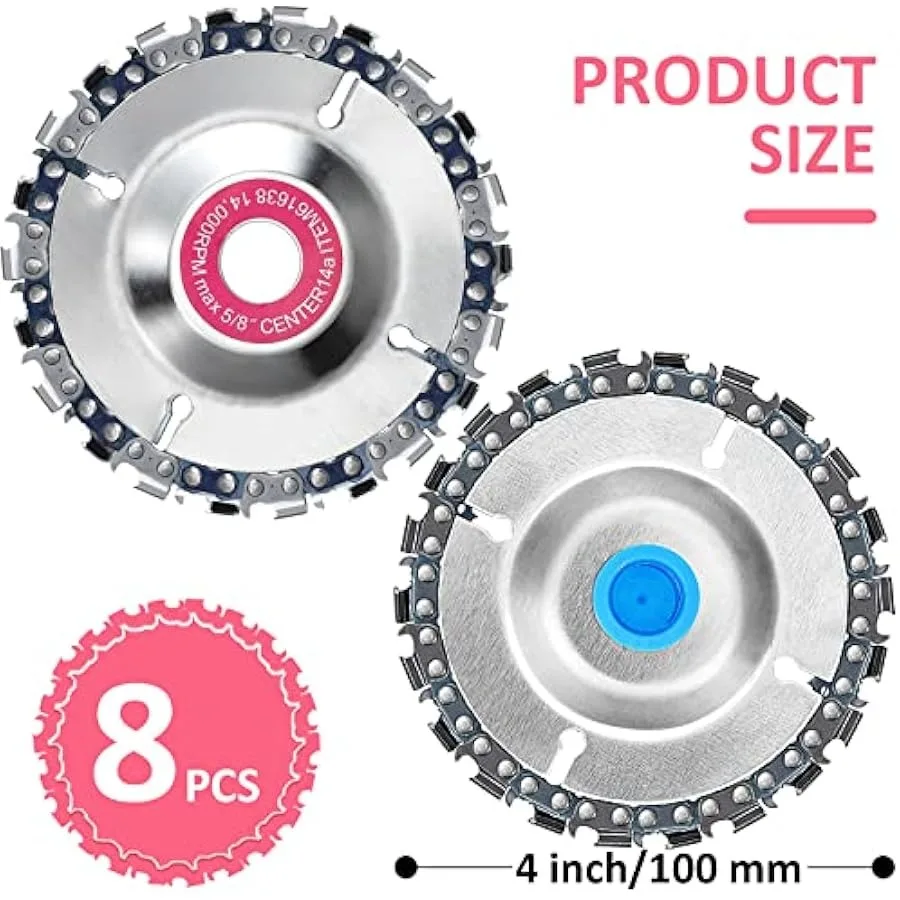 Newwiee 8 Pcs 5 8 Inch Wood Carving Chain Disc 4 Inch 22 Teeth Saw Blade Grinder Wood Carving Disc for 4 Inch 4-1 2 Inch Angle