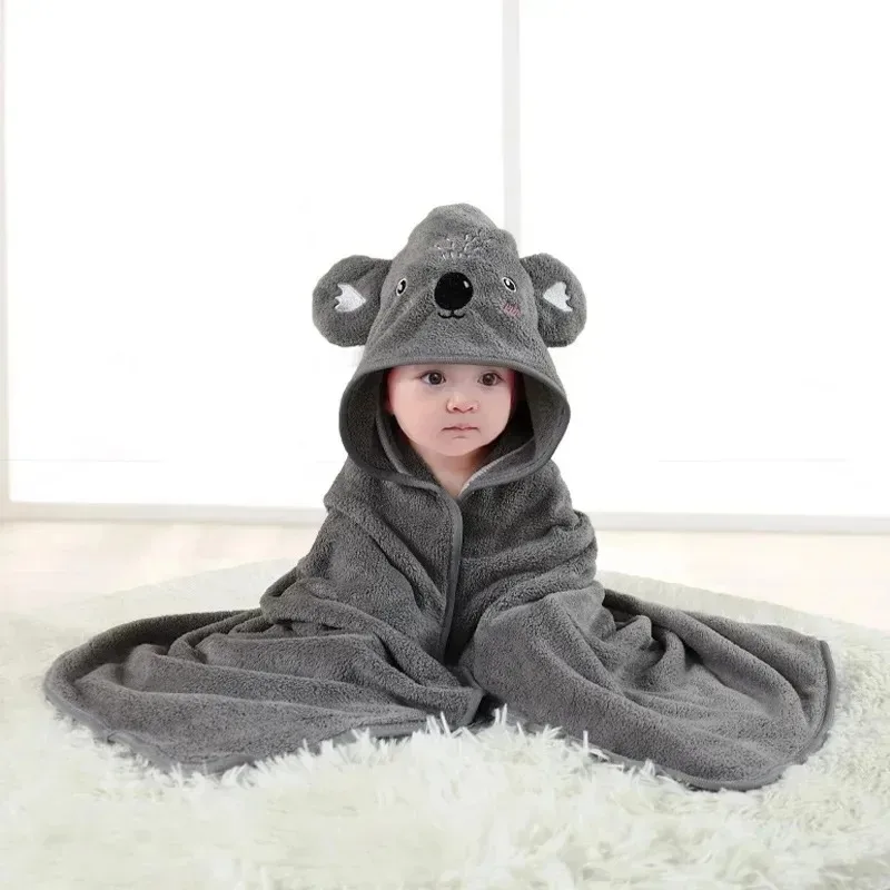 Cartoon Animal Baby Bath Towel Newborn Girl Boy Wrap Blanket Absorbent Baby Bathrobe Hooded Coral Fleece Bath Towels 0-12 Months