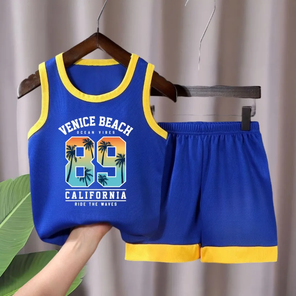 Ensembles de vêtements de basket-ball d'été pour garçons, ensemble gilet et short imprimés respirants en maille confortable pour enfants, 2 pièces