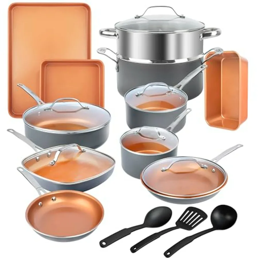 

Набор керамической посуды с антипригарным покрытием, медные кастрюли и сковородки, набор с антипригарным покрытием для кухни, с форм для выпечки и кухонной утвари, нетоксичный