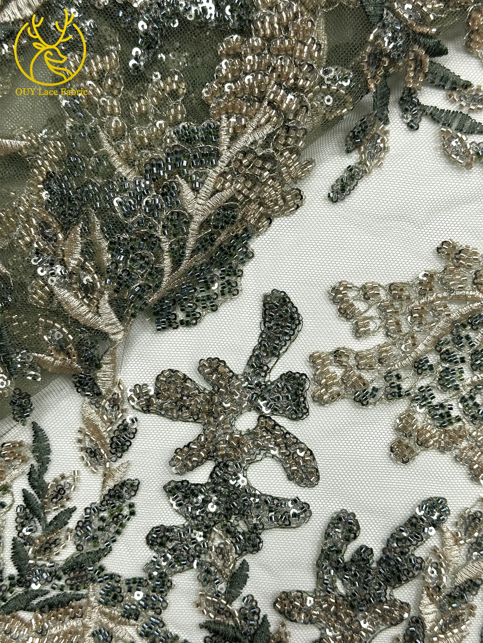 Afrikanischer Perlen-Pailletten-Stickerei-Spitzenstoff 2026 Exquisite Nigerianische Brautspitze Französischer Tüllstoff für Hochzeits- und Partykleider – Detail 14