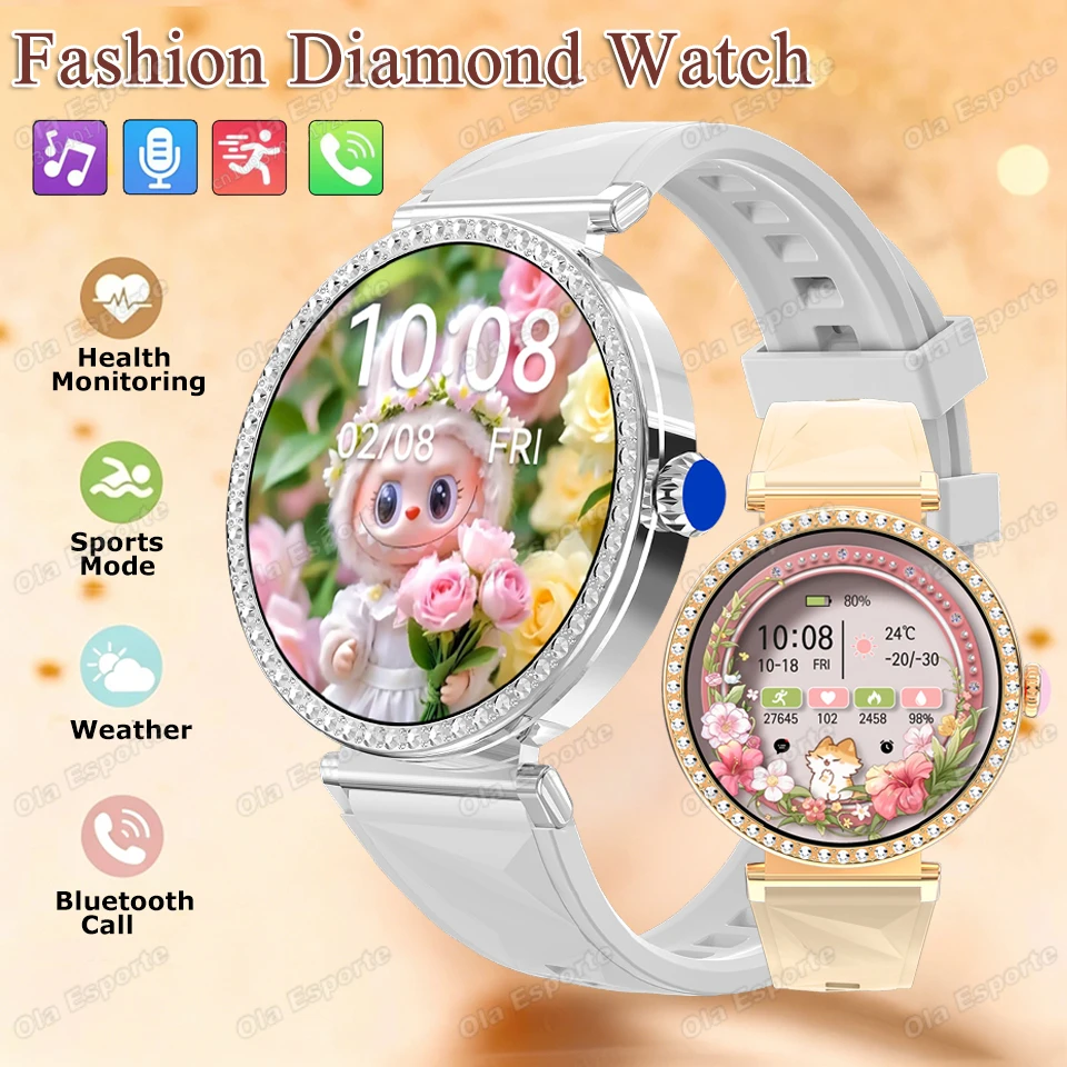 

2026 New Luxury Diamond Smart Watch Women Bluetooth Call Smart Island Smartwatch Heart Rate Health Monitoring Smartwatches HW12