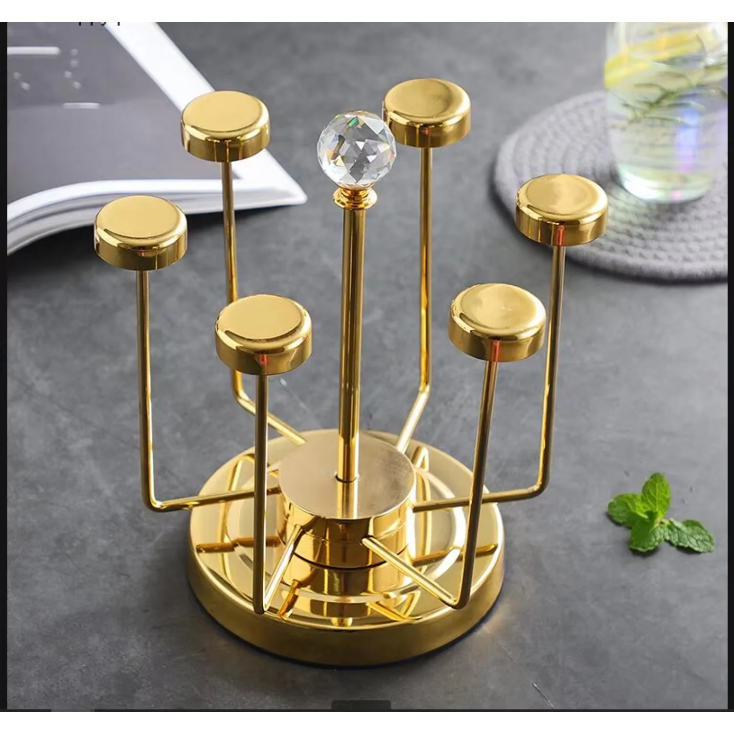 Stainless steel rotating cup holder, household mug storage rack, upside down drain decoration, metal tumbler Holder