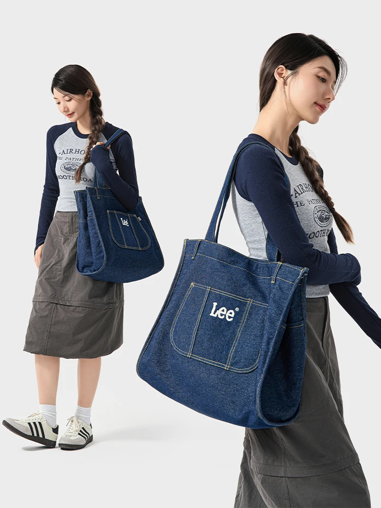 Bolso de mano de mezclilla ligero, bolso de hombro individual de gran capacidad para mujer, Ideal para desplazamientos y clases, Ci Sle de moda