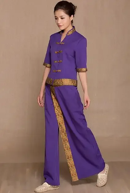 Thai SPA Uniform Women Suit Spring Beauty Salon Work Clothes Beautician Purple Vintage