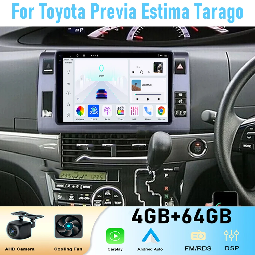 

10''For Toyota Previa Estima Tarago Car Radio Stereo Wireless Apple Carplay Android 15 Auto GPS Camera Google Map Head Unit WIFI