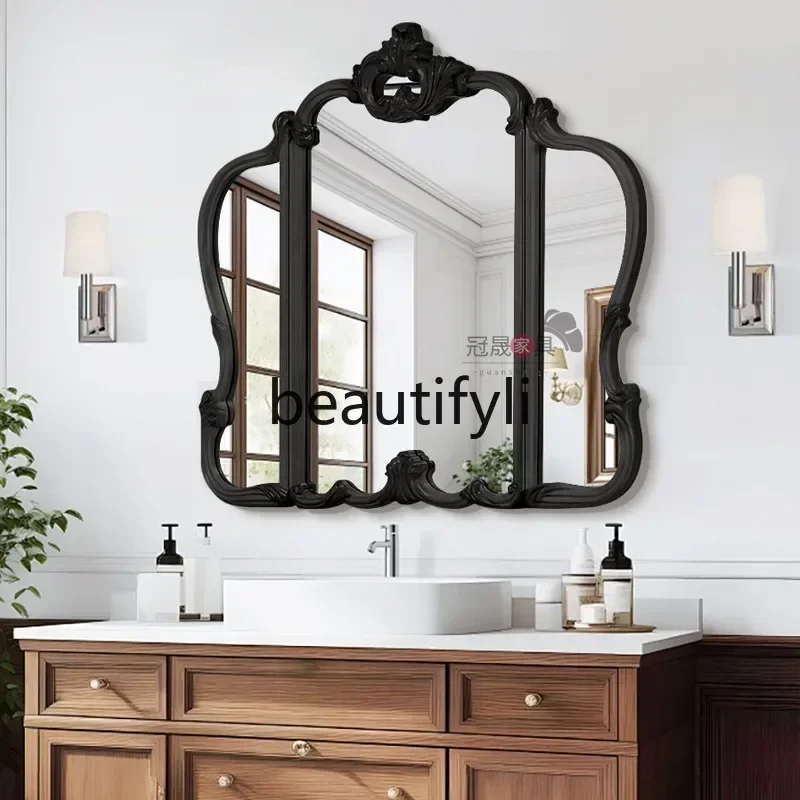 CC European-style Retro Bathroom 70% off Mirror Wall-mounted Bathroom Three-sided Irregular Folding Vanity Mirror