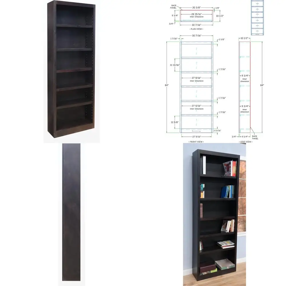 خزانة كتب تقليدية طويلة مكونة من 6 أرفف مع 4 أرفف ثابتة قابلة للتعديل، تجميع بسيط، هيكل من الخشب الأصلي