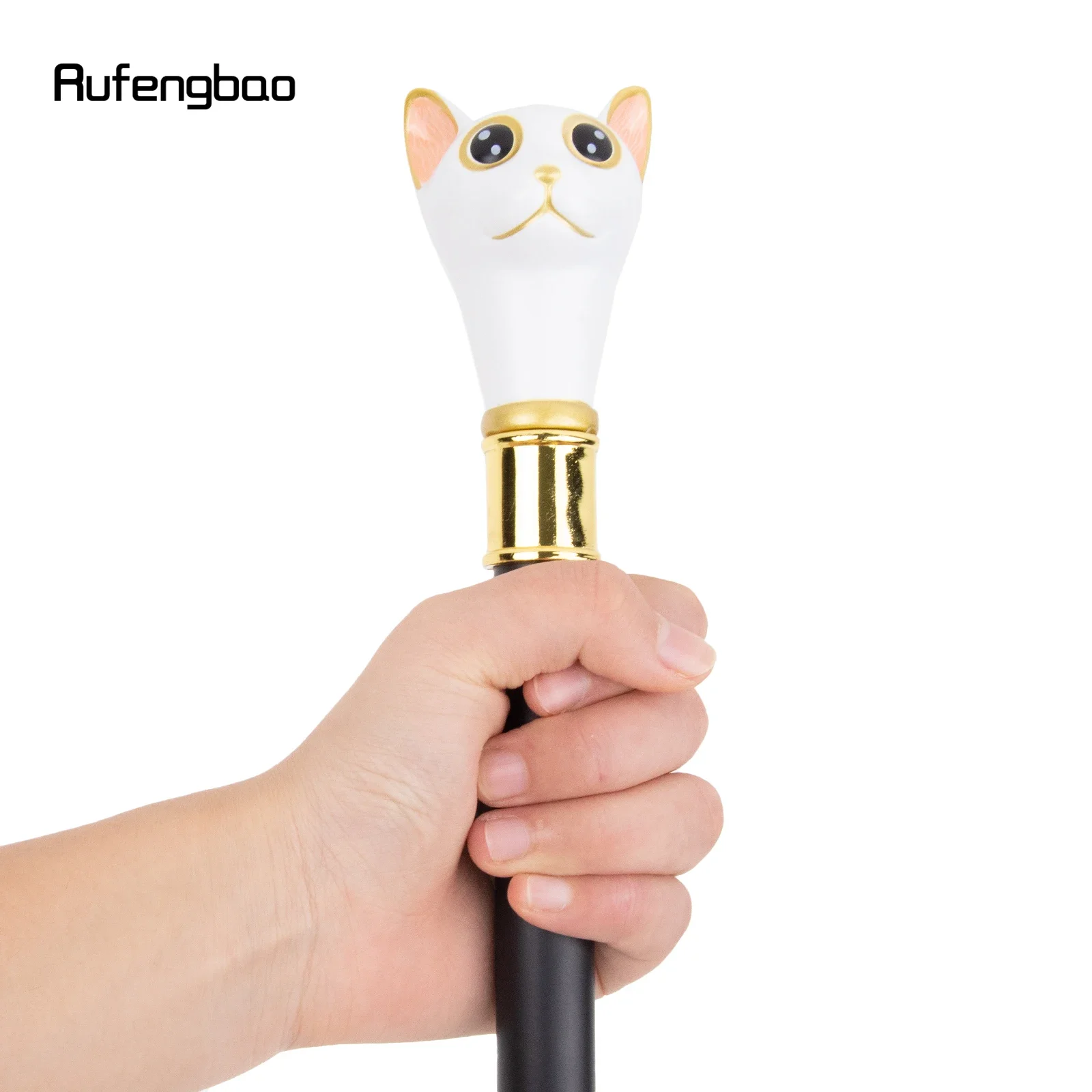 Bastón de gato dorado y blanco para caminar, accesorio decorativo de una sola articulación, ideal para fiesta de Halloween, 93cm