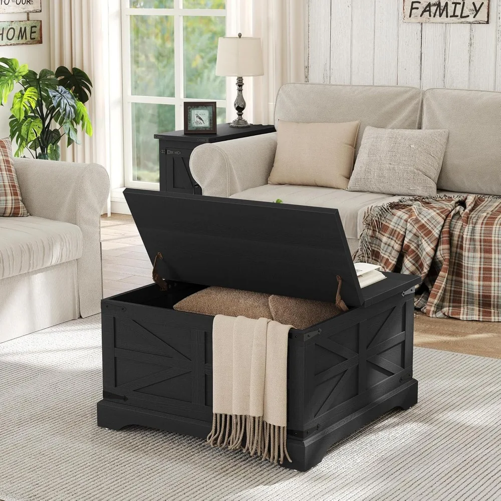 Lift-Top-Couchtisch mit versteckter Stauraum, quadratischer Mitteltisch aus Holz für das Wohnzimmer, rustikaler Stil