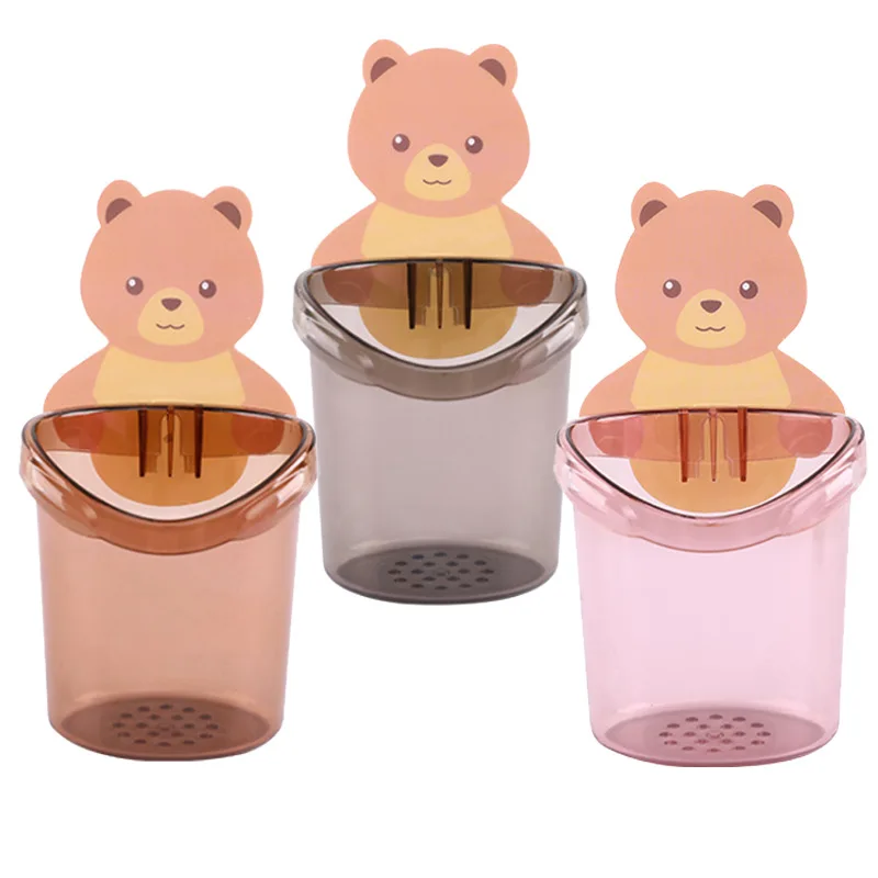 Bear Cup Wall Stickers Cups Sticky Bathroom Sticker Storage Hanging Wall Shelf Draining Toothbrush Holder