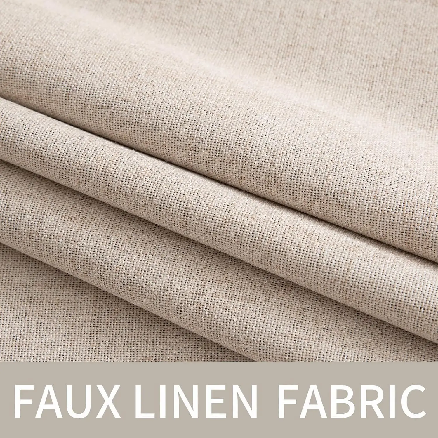 Blackout Curtains for Bedroom, Thermal Insulated Natural Beige Linen Texture Grommet Drapes, 52x84 Inch 2 Panels view 5