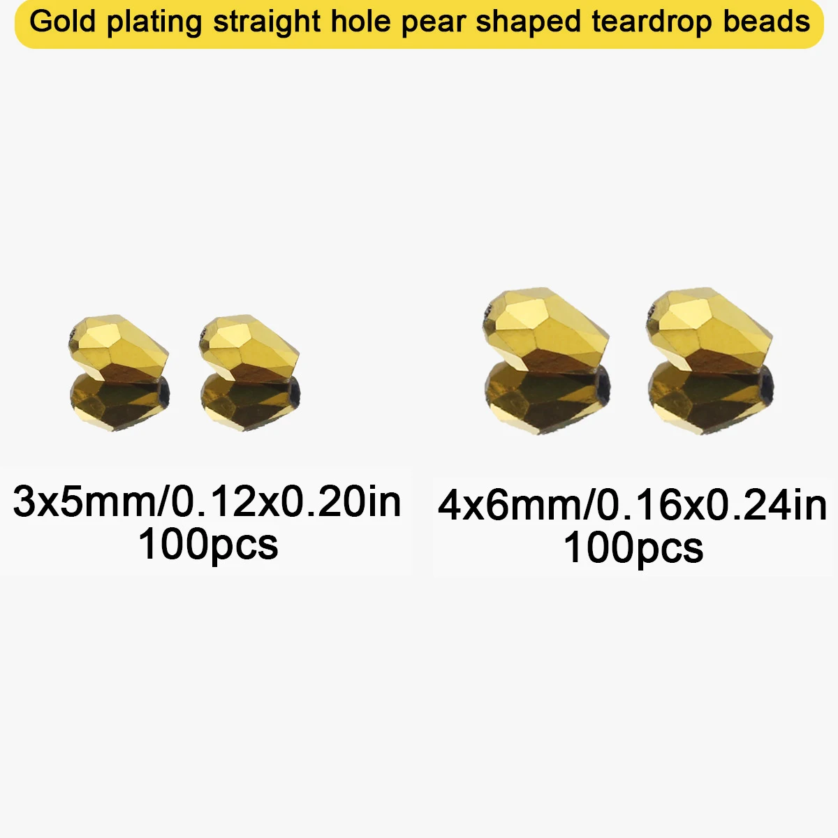 3x5/4x6mm 100Pcs Golden Glossy Teardrop Shaped Facet Crystal Glass Beads for Jewelry Making DIY Bracelets Necklace Accessories