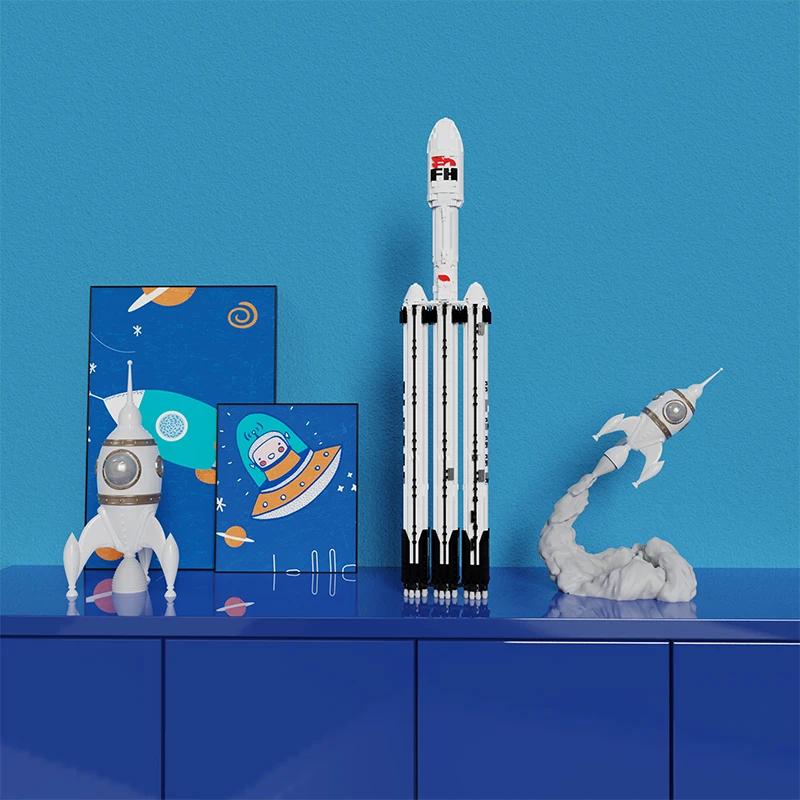 BuildMoc Space X Falcon 9 Heavy Rocket Building Block Kit Saturn V Scale Large Size Carrier Vehicle Bricks Toy For Children Gift