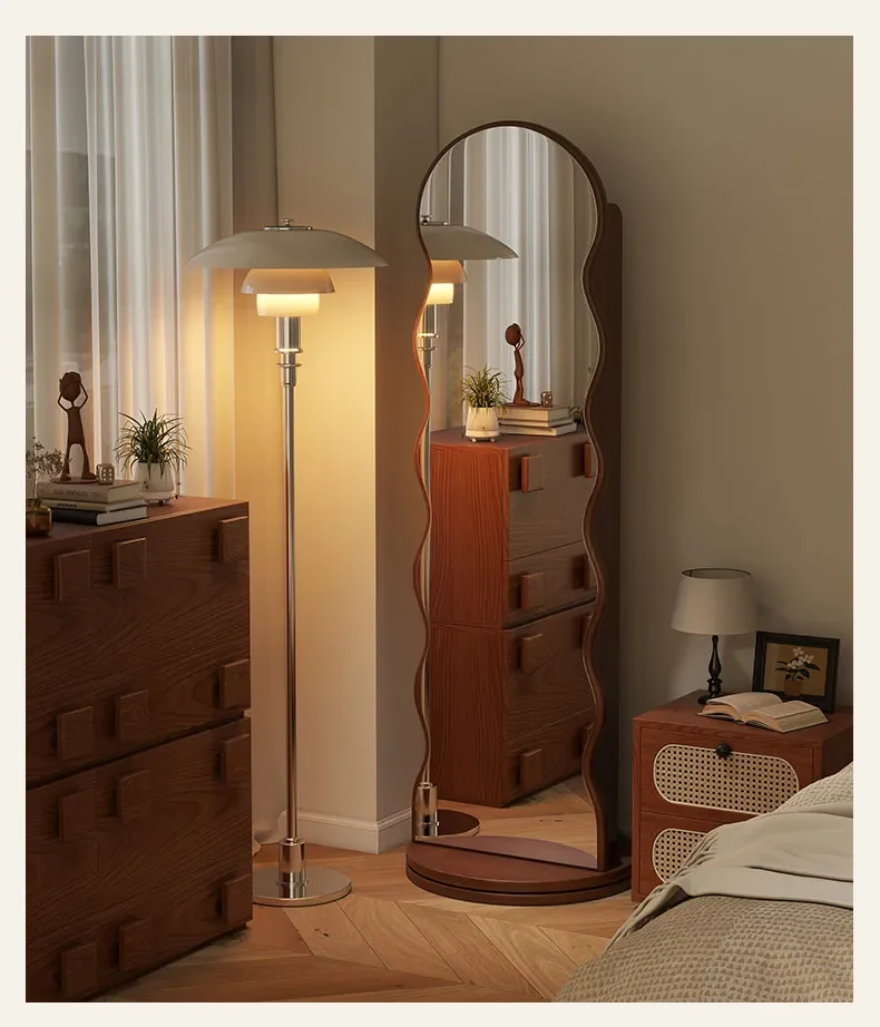 

Вращающееся напольное зеркало в полный рост с интегрированной подставкой для журналов и местом для хранения, большое зеркало для примерки