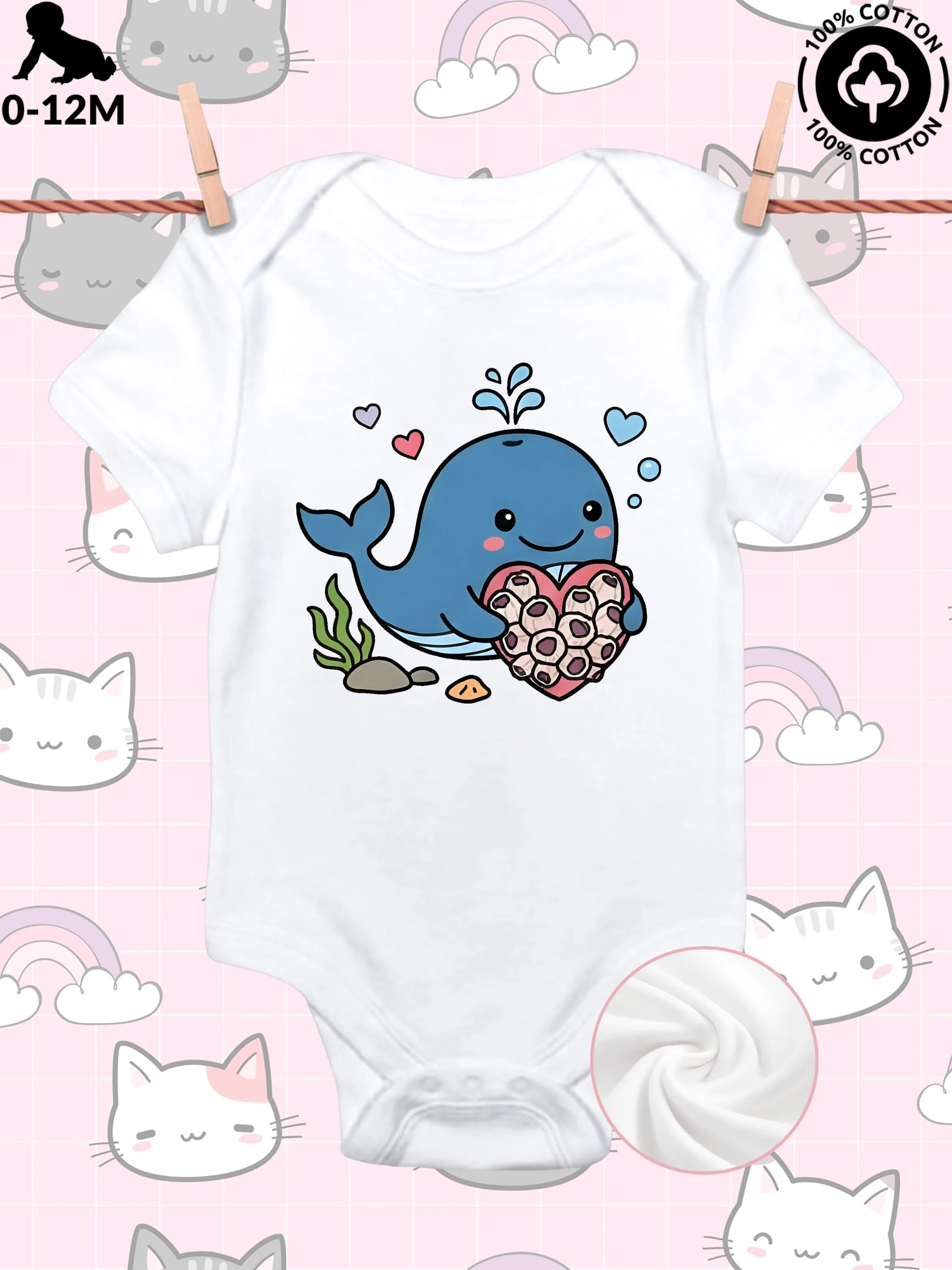 

Valentine Whale Unisex Baby Crawling Suit, Pure Cotton Soft Onesie, All-Season Wear White Bodysuit 190GSM