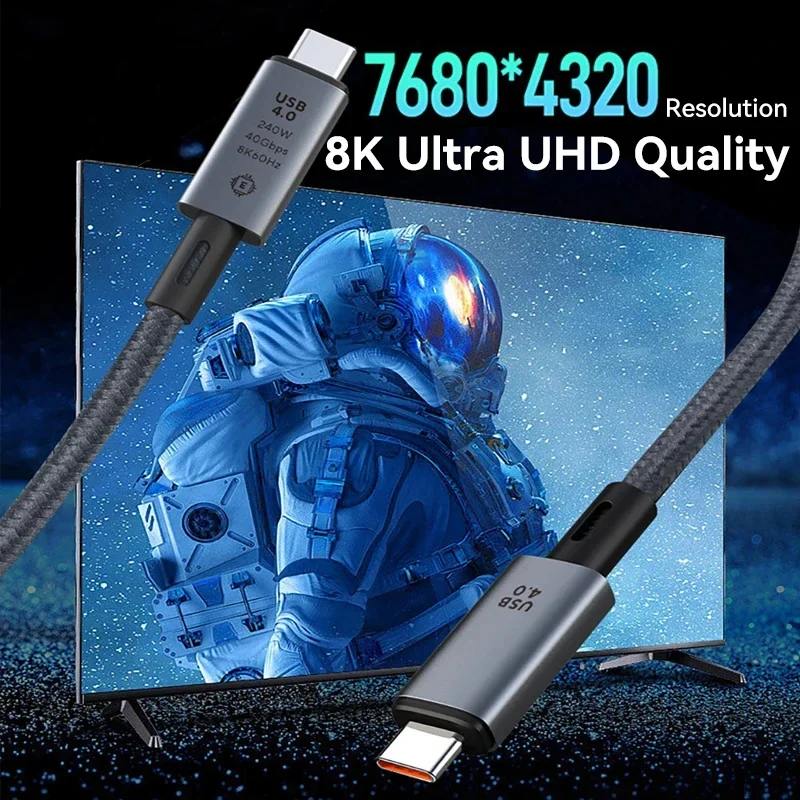 USB 4 Cable Supports 8K HD Display 40 Gbps Data Transfer 240W Charging USB C to USB C Cable for iPhone Type-C Laptop Hub Docking