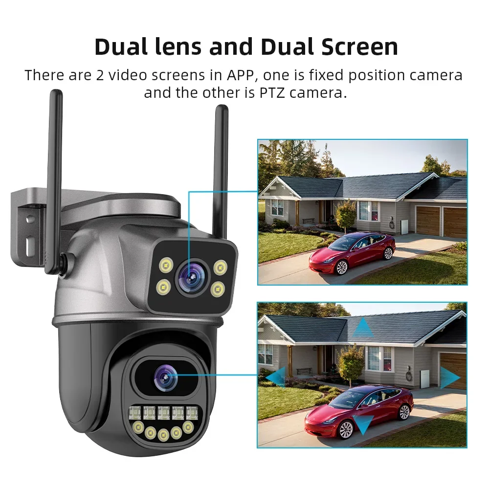 4K 8MP WiFi Camera Outdoor 360° View Dual Screen CCTV 4X Zoom Security Protection Surveillance Cam ICsee Alexa Video Cam Onvif