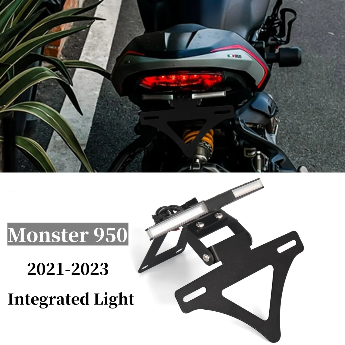 

For DUCATI Monster 950 Monster950 Motorcycle Rear Short Tail Stock License Plate Holder Tailstock Bracket Integrated LED Light