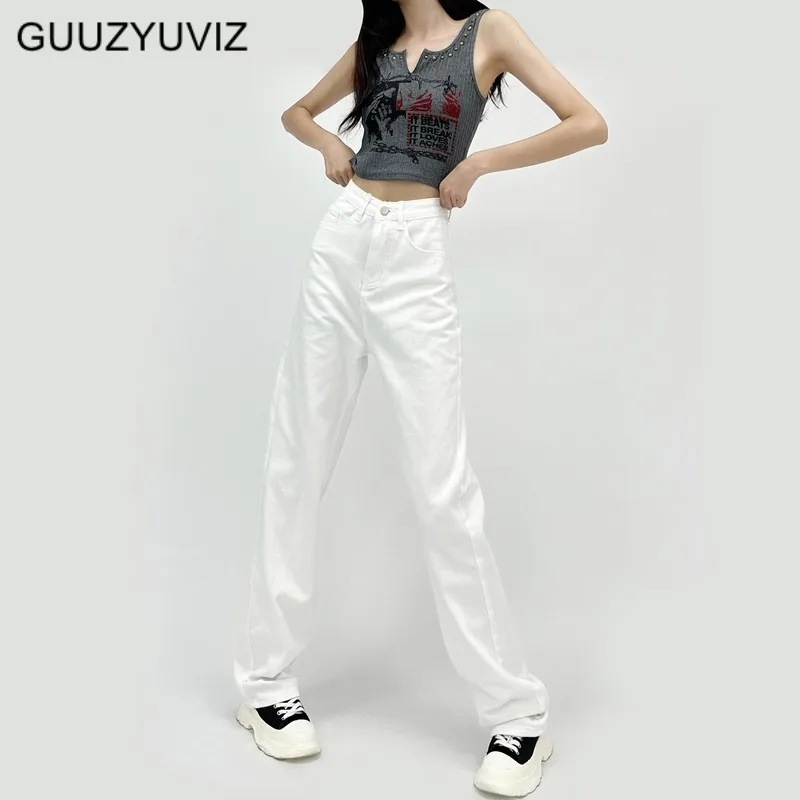 

GUUZYUVIZ Summer Thin Classic Simple Retro Versatile Loose Wide Leg Straight Jeans Woman