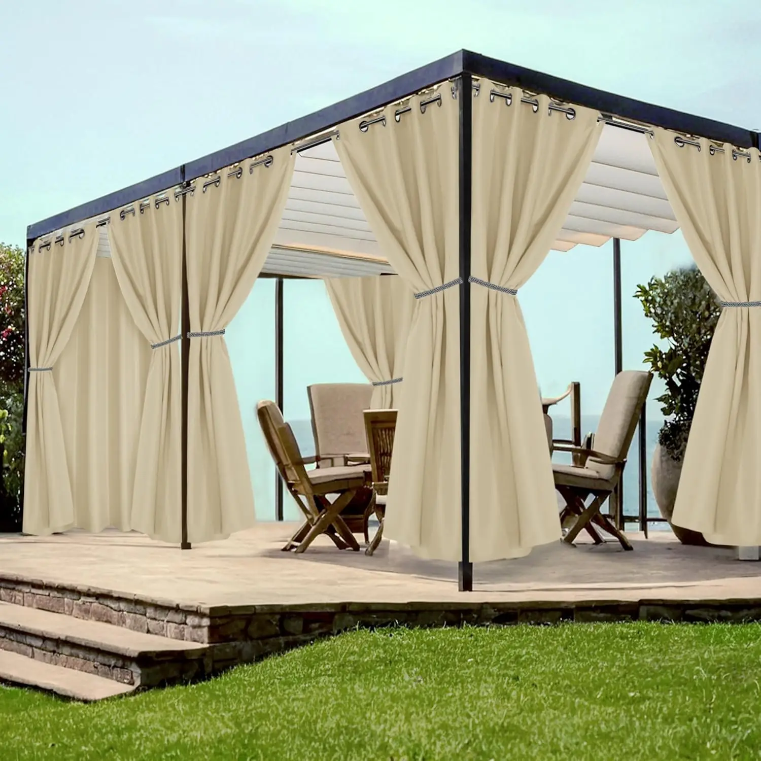 

Grommet Outdoor Curtains for Patio Waterproof 8 Pcs All Weather Balcony Outside Curtain Drapes for Apartments, Gazebo, P