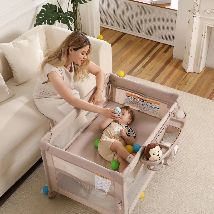 عبوة واحدة للعب والتشغيل، سرير أطفال محمول للسفر، روضة ألعاب قابلة للطي للسفر للأطفال الصغار، سرير نوم بجانب السرير، حفاضات تشا