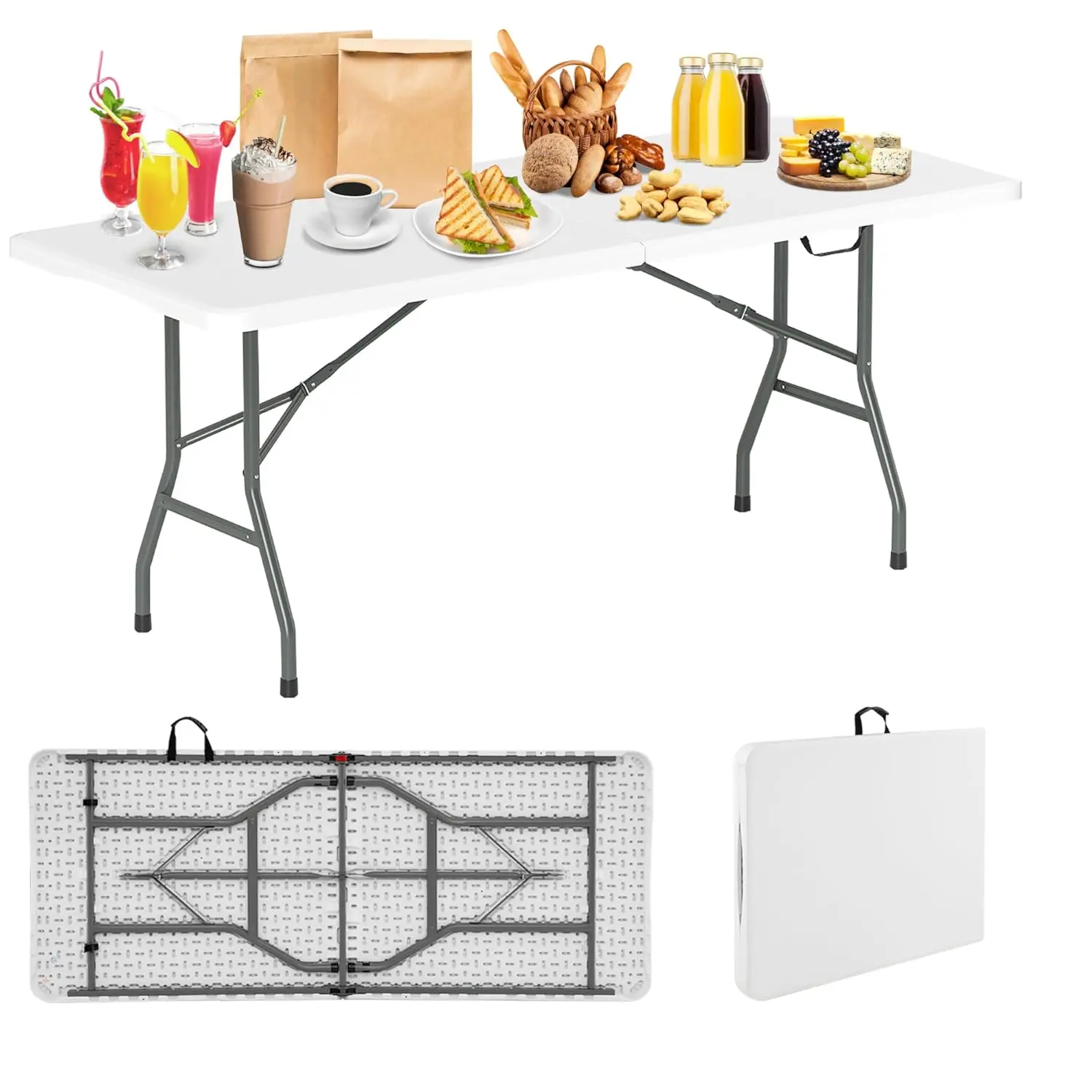 

Складной стол, портативный стол с столешницей длиной 6 футов, металлический каркас, стол для пикника и кемпинга с безопасным замком, на заказ