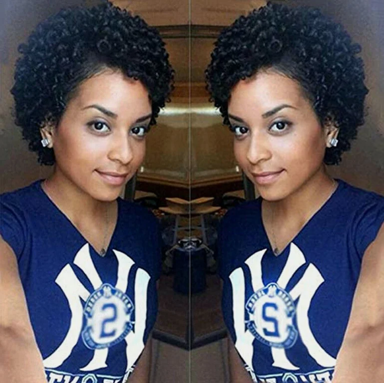 Korte pruiken van echt haar Afro Kinky krullende Pixie Cut pruiken Pruik van echt haar