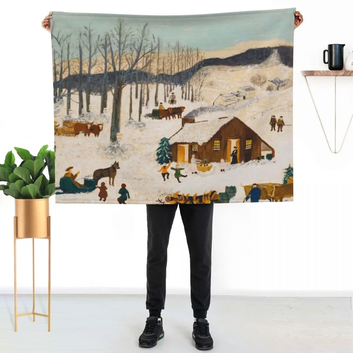 Anna Mary Robertson 'Grandma' Moses Sugaring Off American Folk Art Throw Blanket Furry funny gift Designers Moving Blankets