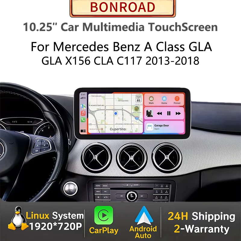 Bonroad Wireless CarPlay Android Auto Multimedia Car Screen For Mercedes Benz A GLA CLA Class W176 C117 X117 X156 W463 2013-2018