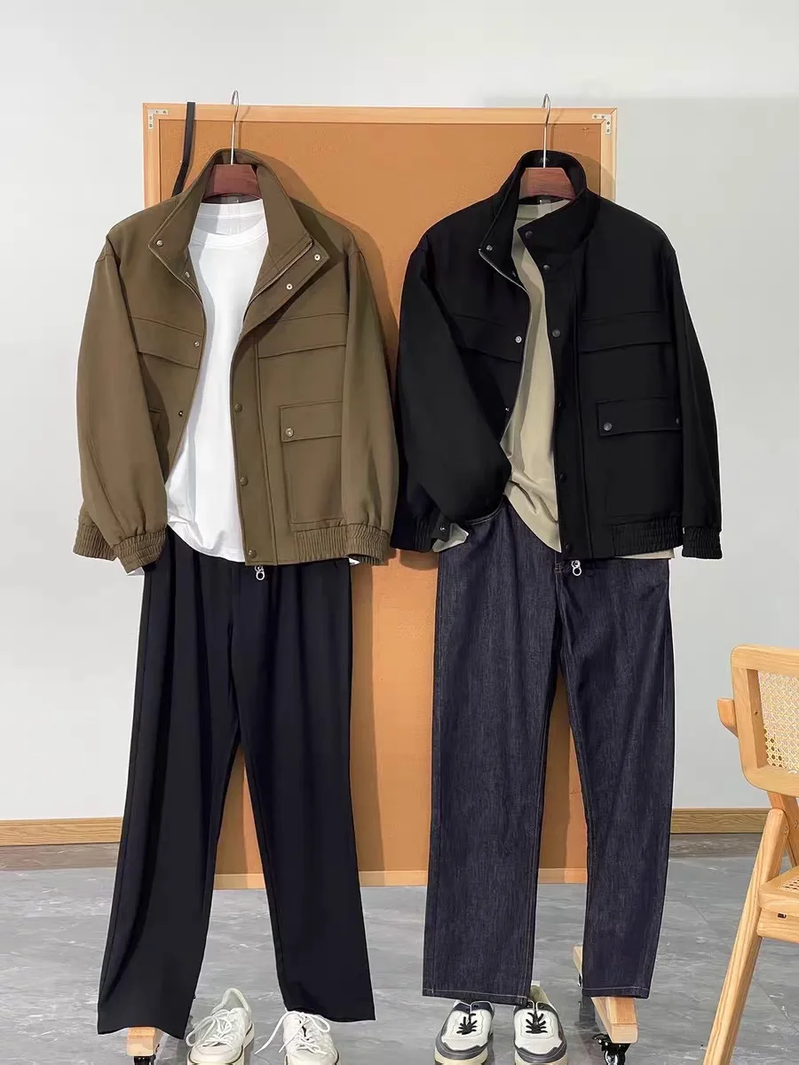 

Men's Autumn Winter Wool Blend Windproof Waterproof Outdoor Hunting Jaet Stand Collar Mixed Fabric Coat Stand Fit MHTO