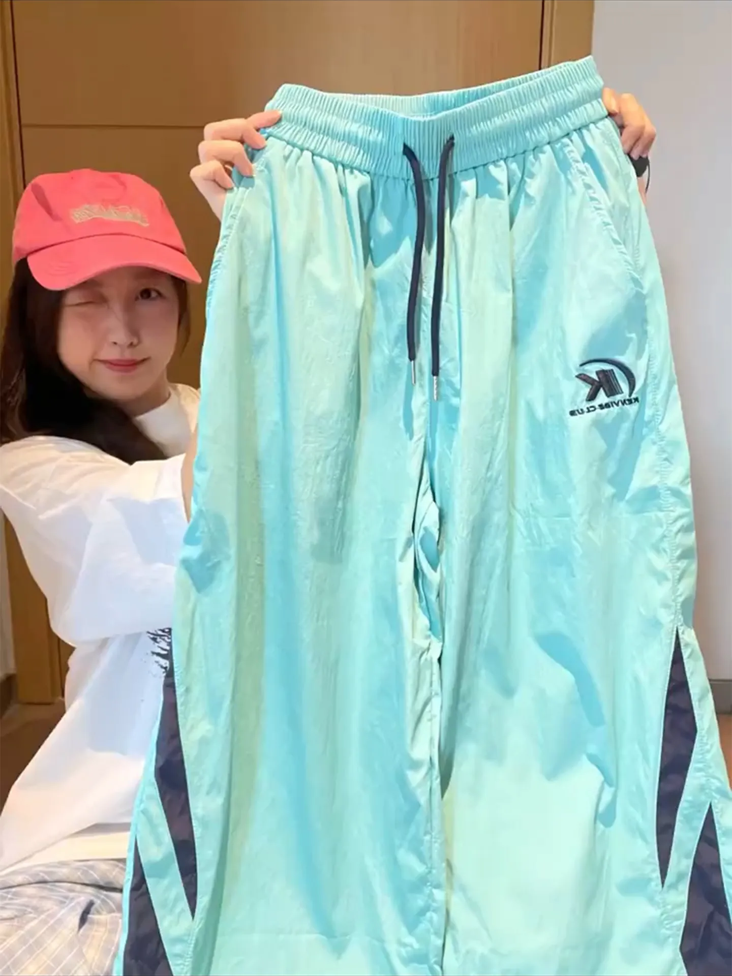 Lake green dopamine quick-drying jackets West Coast American style pants high street vibe elastic waist workwear wide leg pants