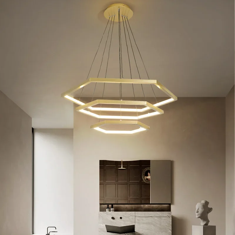 

Modern Minimalism Dimmable Pendant Lights Lustre Hanging Light Foyer Bedroom Drop Light Lamparas Hexagon Aluminium Suspend Lamp