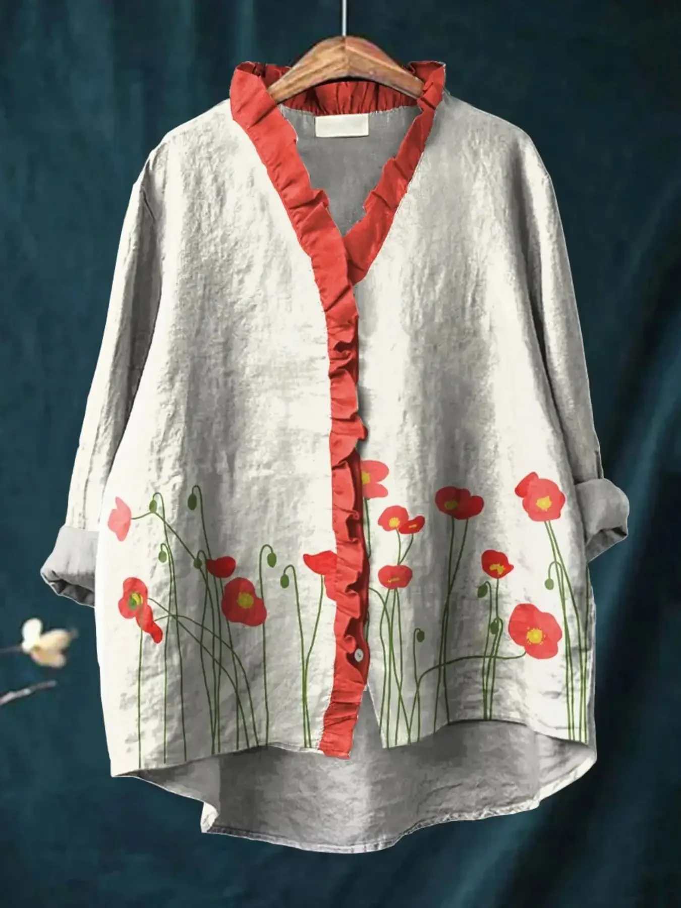 Autumn new V-neck casual top, women's long sleeved lace shirt, Wedding guest attire and daily wear