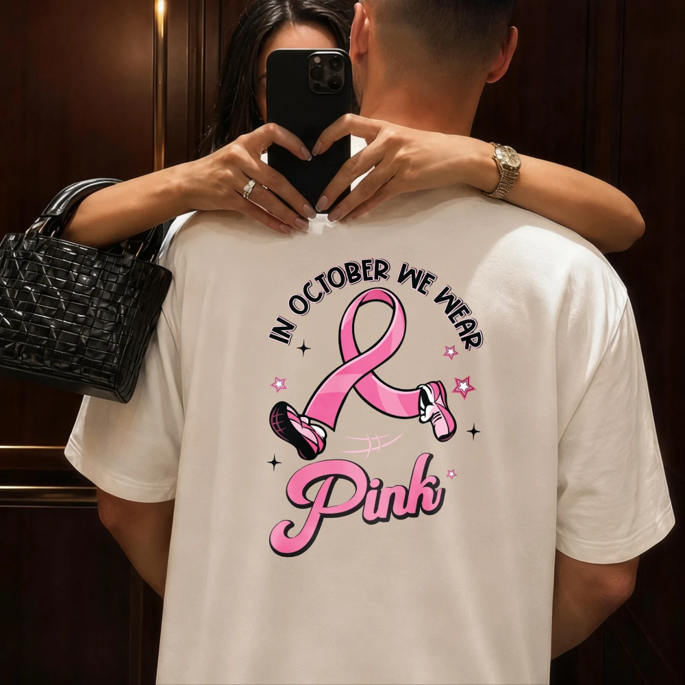 Walking Pink Ribbon Tee October Awareness Shoes Women Men Cotton Casual Shirt IN OCTOBER WE WEAR PINK Shirt Cancer Awareness Top