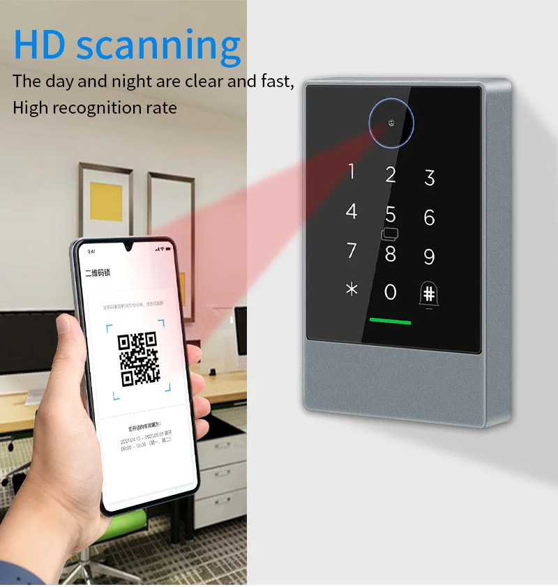 Imagem -02 - Teclado Impermeável Ip67 Qrcode Scanner K3q Controle Remoto Opcional Ttlock qr Code Access Control Reader 1356 Mhz Rfid