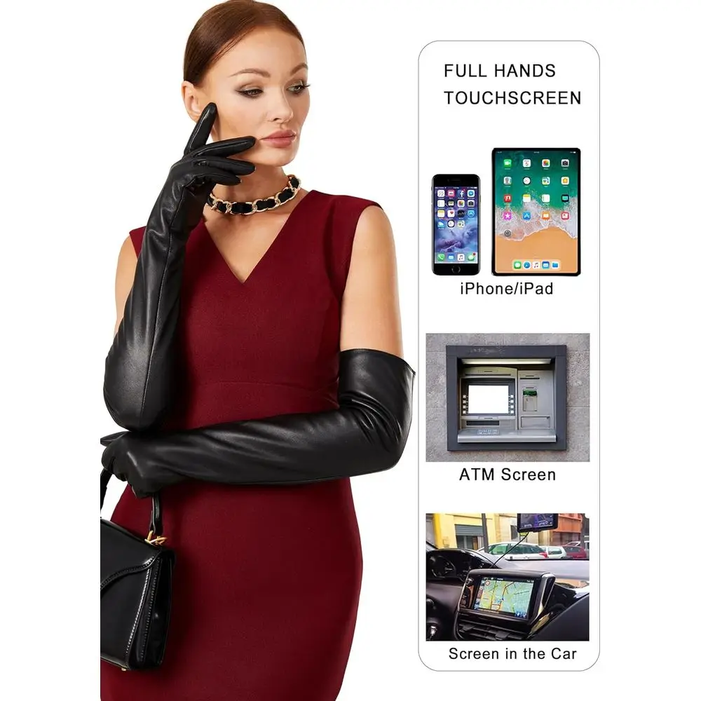 قفازات جلدية فاخرة مبطنة بالقطيفة مع شاشة لمس كاملة لملابس السهرة النسائية والمناسبات الفنية، 23.6 #3