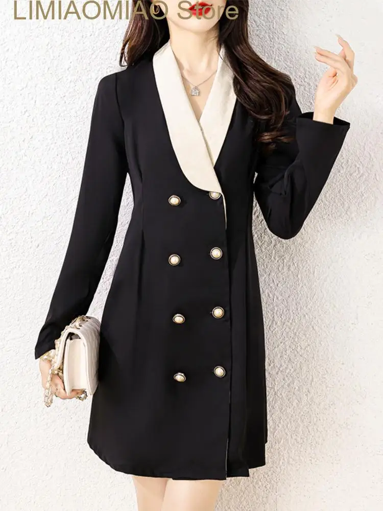 New Coats and Jackets Women Autumn Winter Solid Lapels Double-breasted Long Trench Coat for Women Clothing Windbreaker Tops