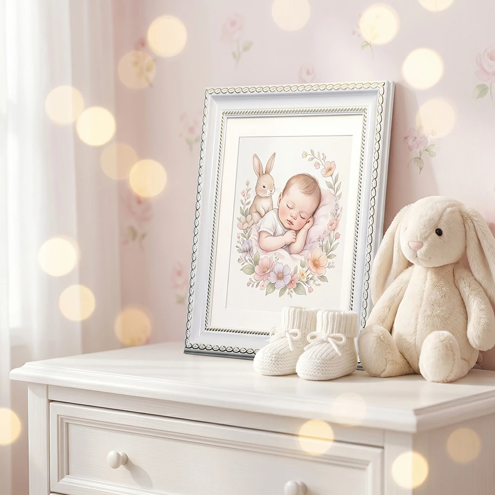 2 Pack Ornate White Gold Picture Frames With Mat French Vintage Photo Frame For Baby Nursery Decor Newborn Maternity Wall & Desk